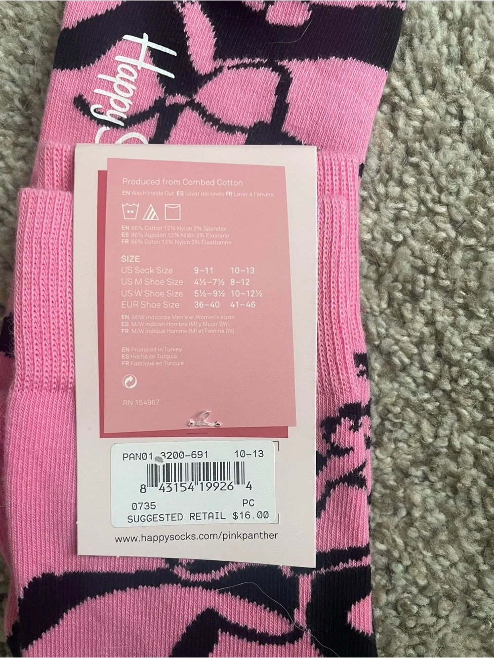 Happy Socks Pink and Black Floral Crew Socks